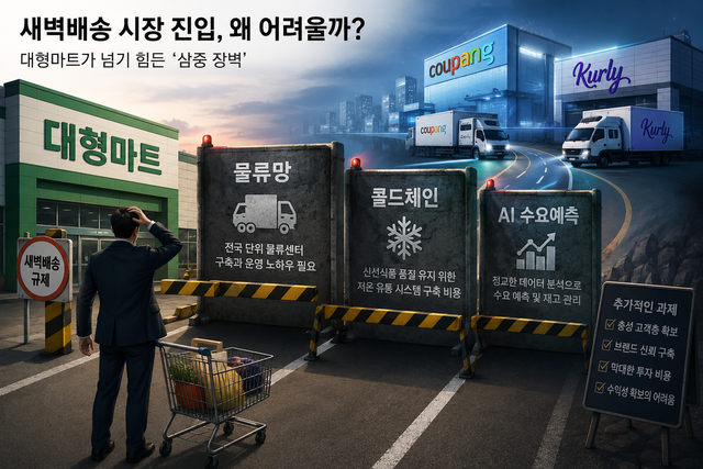 업계에서는 대형마트 새벽배송 규제가 풀리더라도 현재 이커머스 중심으로 굳어진 시장 판도를 단기간에 바꾸기 힘들 것으로 보고 있다. 챗GPT 생성 이미지.