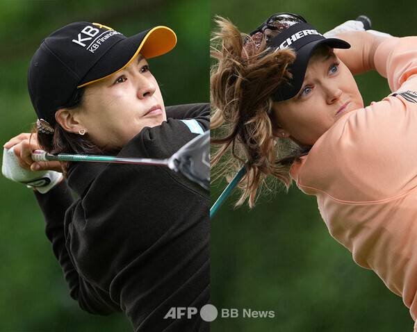 2026년 미국여자프로골프(LPGA) 투어 마이어 LPGA 클래식에 출전한 전인지 프로, 브룩 헨더슨(캐나다)이 1라운드에서 경기하는 모습이다. 사진제공=ⓒAFPBBNews = News1 (사진을 무단으로 사용하지 마십시오.)