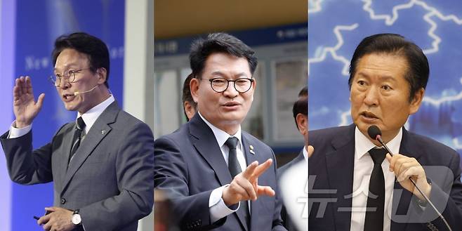 왼쪽부터 뉴호남포럼에서 기조연설하는 김민석 국무총리, 7일 5·18묘역 참배하는 송영길 의원, 12일 광주 현장최고위를 진행한 정청래 대표.(김태성 기자·국무총리실 제공. 재배포 및 DB 금지) 2026.6.14 ⓒ 뉴스1