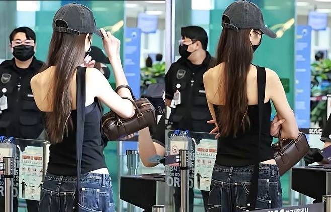 지난달 30일 특혜 논란이 일었던 장원영의 김포공항 출국 장면. 온라인 커뮤니티 캡처