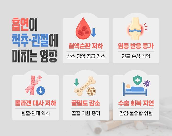 흡연이 척추관절에 미치는 영향. 힘찬병원 제공