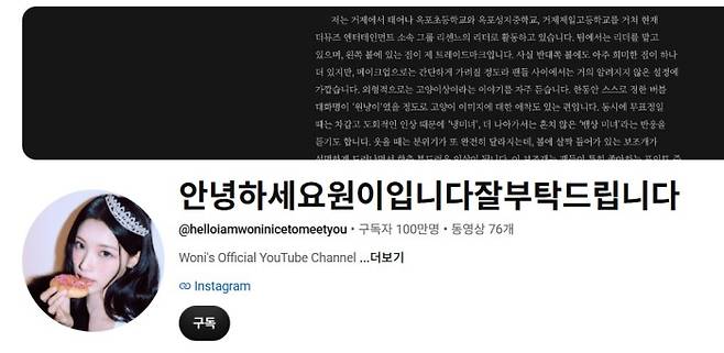 사진=유튜브 안녕하세요원이입니다잘부탁드립니다 캡처