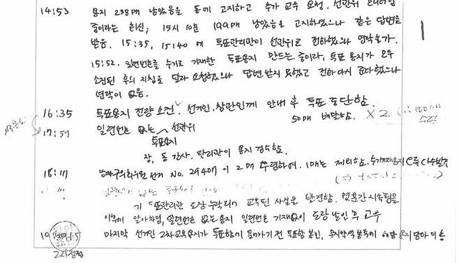 주진우 국민의힘 의원이 중앙선거관리위원회로부터 제출받은 서울 송파구 잠실2동 제6투표소의 6·3 지방선거 당일 투표록. 사진 주진우 의원실