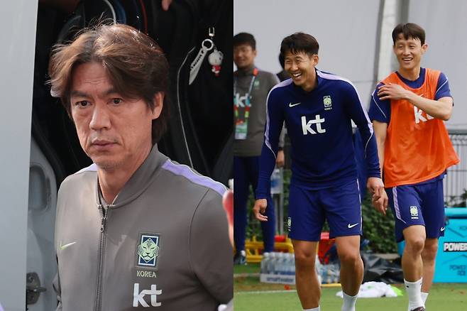 대한민국 축구 대표팀의 홍명보 감독이 2026 국제축구연맹(FIFA) 북중미 월드컵 조별리그 멕시코전 이후 불거진 손흥민과 이재성의 교체 논란에 대해 직접 입을 열었다. 사진은 왼쪽부터 홍명보 감독, 대표팀의 손흥민과 이재성. /사진=뉴스1