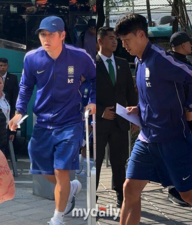 이강인(사진 왼쪽)과 손흥민을 비롯한 대한민국 축구대표팀이 22일(이하 한국시각) 멕시코 누에보 레온주 몬테레이에 위치한 선수단 호텔로 들어가고 있다./몬테레이(멕시코)=최병진 기자