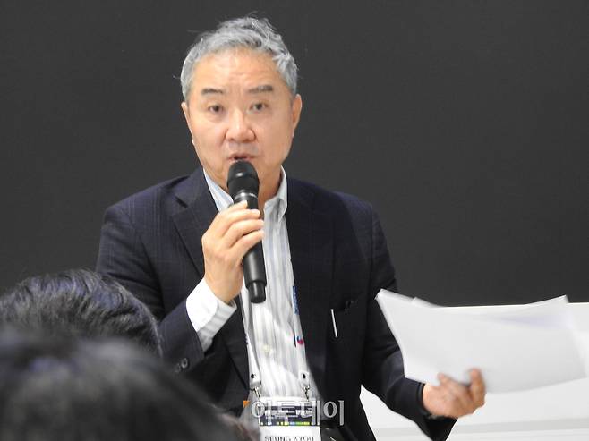 이승규 한국바이오협회 부회장이 바이오USA 행사장에서 열린 기자간담회에서 발언하고 있다.(노상우 기자 nswreal@)