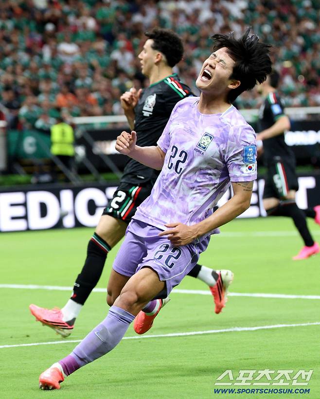 19일(한국시각) 멕시코 과달라하라 사포판의 에스타디오 과달라하라에서 열린 2026 북중미월드컵 대한민국과 멕시코의 경기. 골 찬스 놓친 설영우. 사포판(멕시코)=허상욱 기자wook@sportschosun.com/2026.06.19/