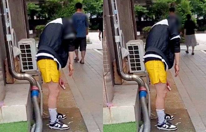 수원에서 한 남성이 부자연스러운 자세로 서있는 모습이 포착돼 논란이 일었다. 스레드
