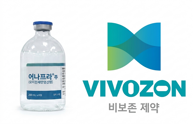 국산 38호 신약 어나프라주(왼쪽) 비보존제약 로고.