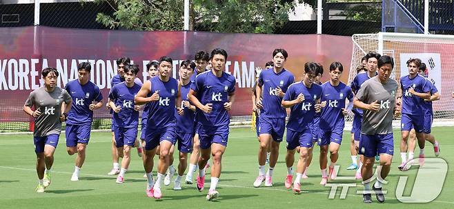 대한민국 축구국가대표팀 선수들이 27일(현지시간) 멕시코 과달라하라 인근 대한민국 축구대표팀의 베이스캠프 훈련장인 치바스 바예 베르데에서 훈련을 하고 있다. 2026.6.28 ⓒ 뉴스1 임세영 기자