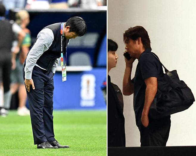 출처:연합뉴스 / 모리야스 하지메 감독(왼쪽), 홍명보 전 감독