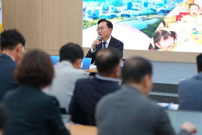 윤병태 나주시장이 민선9기 취임사를 통해 나주 대도약 추진 전략을 밝히고 있다. /사진=나주시
