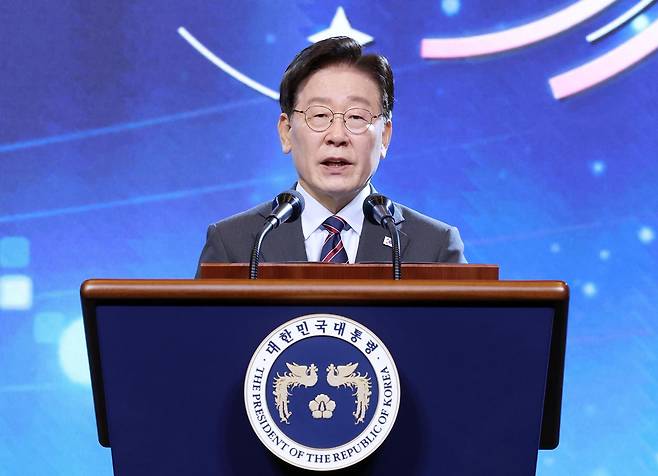 이재명 대통령이 1일 인천 인스파이어 리조트에서 열린 ‘제22기 민주평통 유라시아 지역회의 평화공존 정책 대화’에서 인사말을 하고 있다. 2026.07.01. 뉴시스
