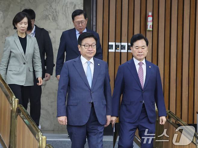 정점식 국민의힘 원내대표가 3일 오전 서울 여의도 국회에서 열린 원내대책회의에 참석하고 있다. 2026.7.3 ⓒ 뉴스1 황기선 기자