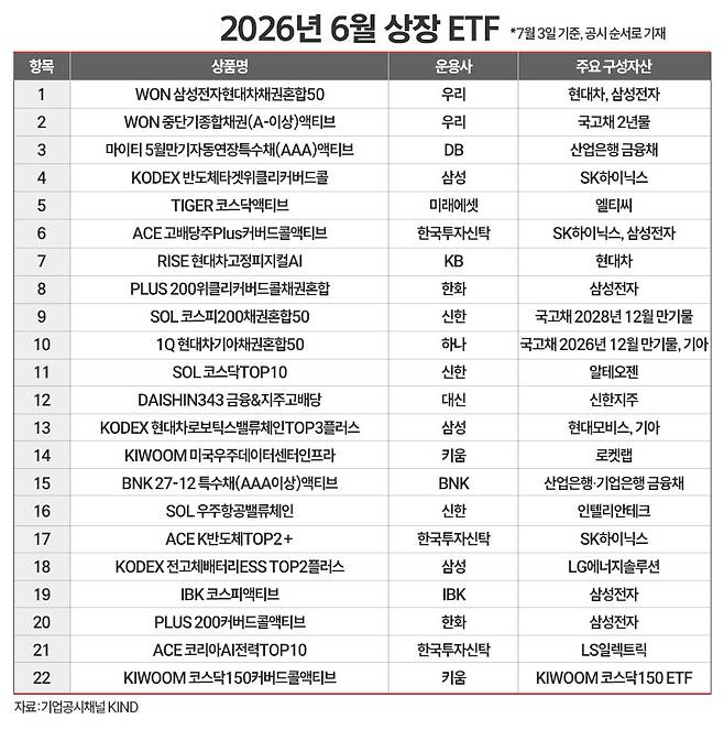 지난달 국내 상장된 ETF의 목록을 나타낸 표. / 그래픽=정승아 디자이너