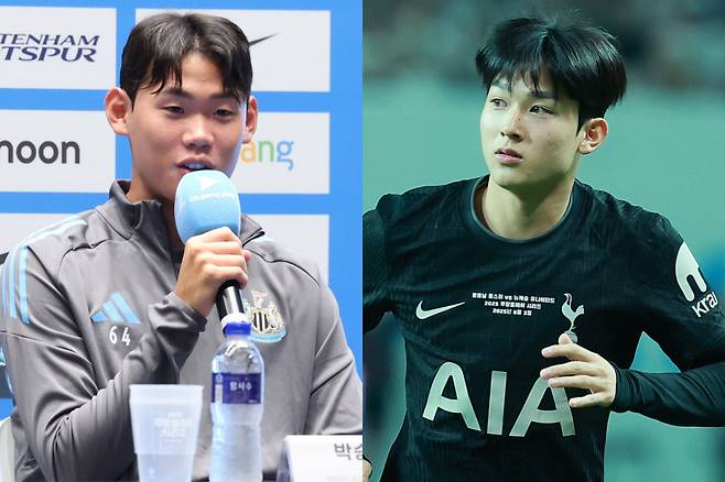 4회 연속 아시안게임 금메달에 도전하는 이민성호의 최종 명단이 공개됐다. '코리안 야말' 박승수(뉴캐슬)를 비롯해 '2006년생' 양민혁(토트넘) 등 유럽파가 대거 포함돼 눈길을 끈다. 사진은 왼쪽부터 축구선수 박승수, 양민혁. /사진=뉴시스