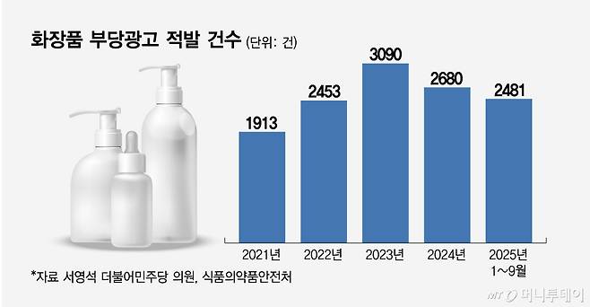 화장품 부당광고 적발 건수/그래픽=임종철