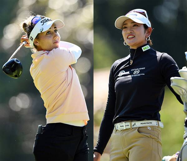 2026년 미국여자프로골프(LPGA) 투어 메이저 골프대회 아문디 에비앙 챔피언십에 출전한 나스타샤 나다우드(프랑스), 하라 에리카(일본)가 2라운드에서 경기하는 모습이다. 사진제공=MILLEREAU Philippe_아문디 에비앙 챔피언십 2026 (사진을 무단으로 사용하지 마십시오.)