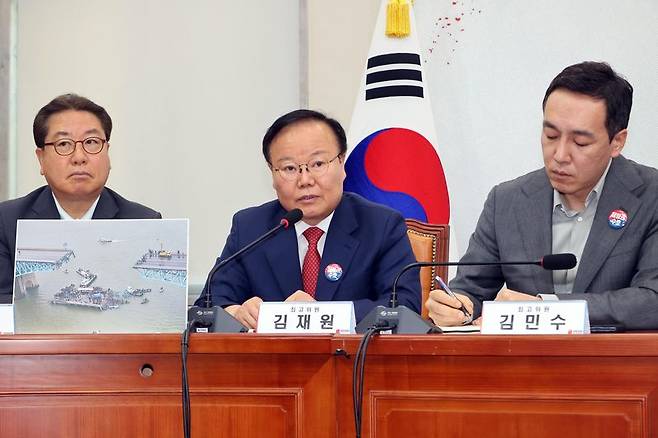 국민의힘 김재원 최고위원이 13일 국회에서 열린 최고위원회의에 참석해 발언하고 있다. 사진=박범준 기자