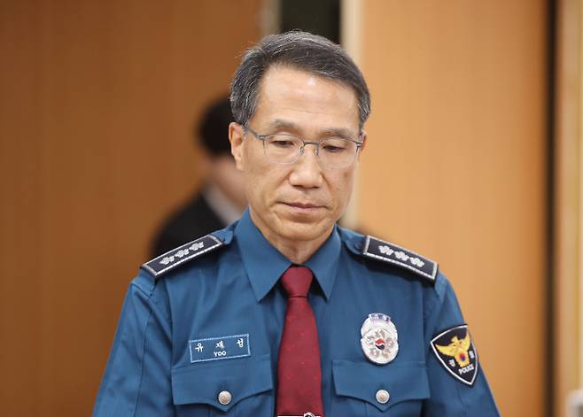 '장윤기 사건'을 둘러싼 경찰 부실수사 및 유착 논란이 커지자 미국 출장 중 조기귀국한 유재성 경찰청장 직무대행. 연합뉴스