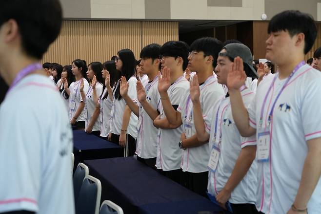 세계태권도문화엑스포 자원봉사자들 선서 [세계태권도문화엑스포 조직위 제공. 재판매 및 DB 금지]