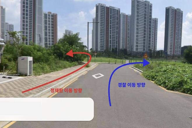 [경산=뉴시스] 김드보라 이지윤 최유리 인턴기자=정재환과 순찰차의 엇갈린 이동방향. (거리뷰 캡처) *재판매 및 DB 금지