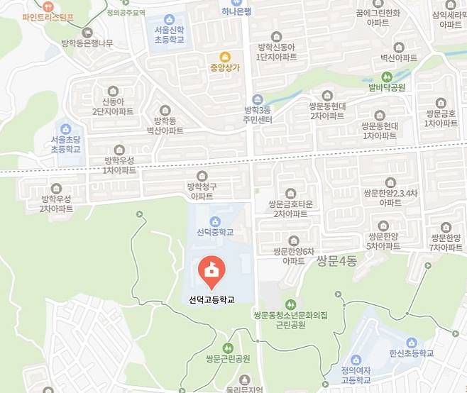선덕고 주위 아파트 단지들. [네이버 지도]