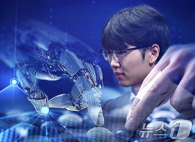 바둑 세계랭킹 1위 신진서 9단이 17일 오전 서울 중구 한국경제TV 스튜디오에서 열린 '쎈수학·한경 기신전(棋神戰)' 인공지능(AI) 프로그램 카타고(KataGo)와의 두 점 접바둑 3번기 첫 대국을 펼치고 있다. (다중노출 촬영) 2026.7.17 ⓒ 뉴스1 구윤성 기자