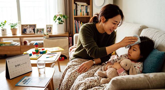 8월 20일부터 만 8세 이하 자녀를 둔 근로자는 연 1회, 1주 또는 2주 단위로 육아휴직을 사용할 수 있다. (본 이미지는 Google Gemini를 사용하여 생성되었습니다.)