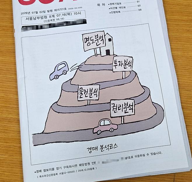 서울남부지법에서 습득한 부동산 경매 관련 정보지의 모습. 김정재 기자