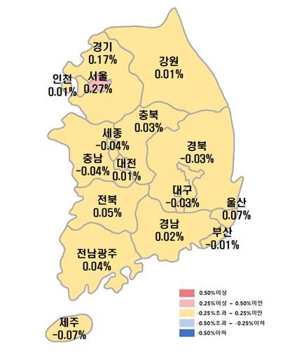 시도별 아파트 매매가격지수 변동률 [한국부동산원 제공. 재판매 및 DB 금지]