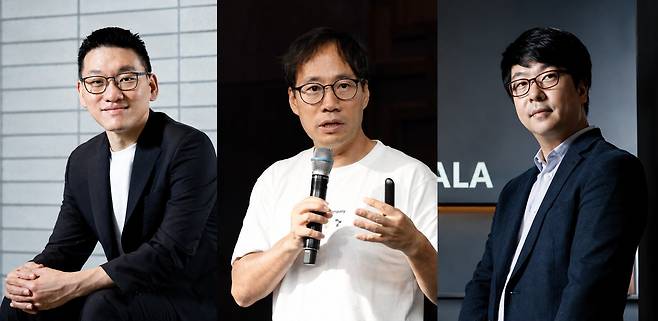 사진 왼쪽부터 박성현 리벨리온 대표, 김성훈 업스테이지 대표, 송기영 홀리데이로보틱스 대표. /각사 제공