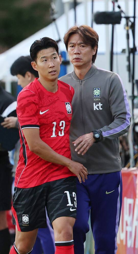 손흥민(왼쪽)·홍명보 감독. ⓒ연합뉴스