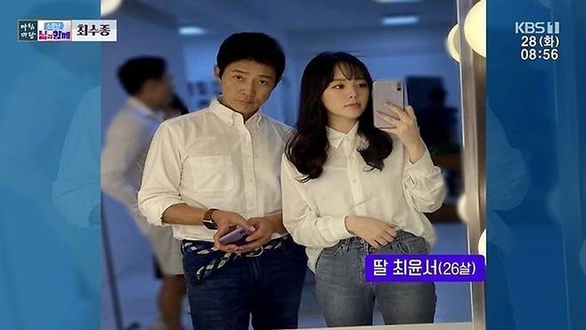 Actor Choi Soo-jong appeared on KBS1s Morning Plaza, where he shared photos showing the growth of his 26-year-old daughter, Choi Yoon-seo, and discussed his familys recent activities and his views on education. In the photos, Choi Yoon-seo caught viewers attention with her appearance, which resembles her mother Ha Hee-ra, and her eyes, which resemble her father Choi Soo-jong.
