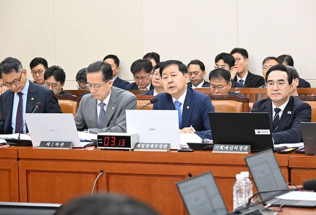 구윤철 부총리 겸 재정경제부 장관이 29일 서울 영등포구 국회에서 열린 재정경제위원회 전체회의에 참석해 의원 질의에 답변하고 있다. 재정경제부 제공