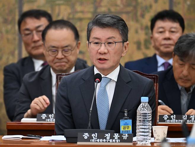 청문회 출석해 답변하는 정몽규 전 대한축구협회장. 제공 | 국회사진기자단