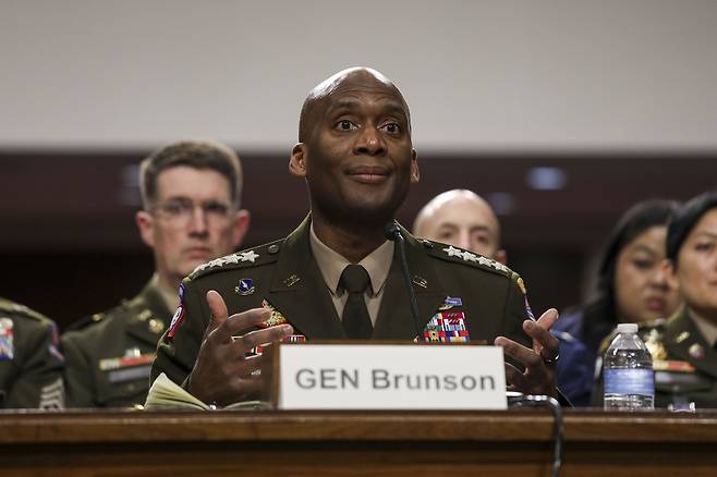Gen. Xavier Brunson, commander of United States Forces Korea, the South Korea-US Combined Forces Command and the United Nations Command, testifies before the Senate Armed Services Committee in Washington on April 21. (USFK)