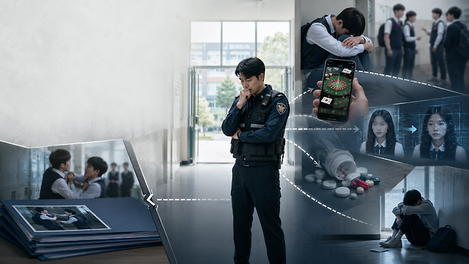 학교전담경찰관이 학교폭력을 넘어 도박, 딥페이크, 마음건강 등 학생들이 겪는 각종 문제를 도맡으며 역할 재정립 목소리가 커지고 있다.  [챗GPT 제작]