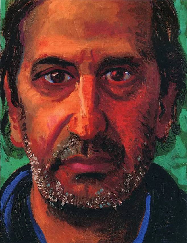 조너선 실버 초상(1997). 세상을 떠나기 얼마 전의 조너선 실버. 브래드퍼드 출신 사업가인 그는 버려진 방직공장 솔츠밀을 사들여 갤러리로 되살리고 그곳에 호크니의 작품을 상설로 걸었다. 1997년 47세로 눈을 감았다.