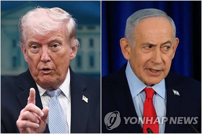트럼프 미국 대통령(왼쪽)과 네타냐후 이스라엘 총리 [로이터·EPA=연합뉴스 자료사진. 재판매 및 DB 금지]