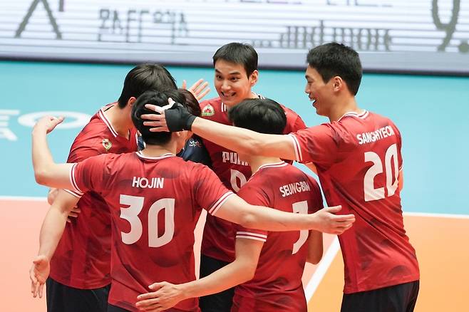 지난 7월 26일 충북 제천체육관에서 브라질과 평가전을 치른 한국 남자배구 대표팀 [대한배구협회 제공. 재판매 및 DB 금지]