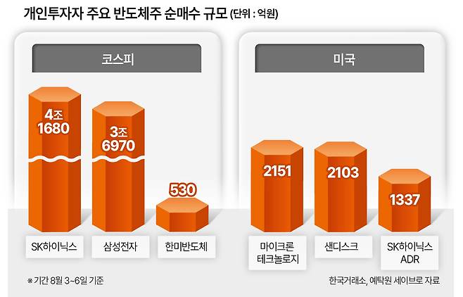 개인투자자 주요 반도체주 순매수 규모