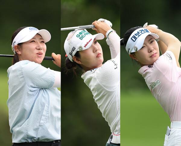 2026년 한국여자프로골프(KLPGA) 투어 제13회 제주삼다수 마스터스 우승 경쟁에 뛰어든 강채연, 장은수, 서어진 프로가 3라운드에서 경기하는 모습이다. 사진제공=KLPGA (사진을 무단으로 사용하지 마십시오.)