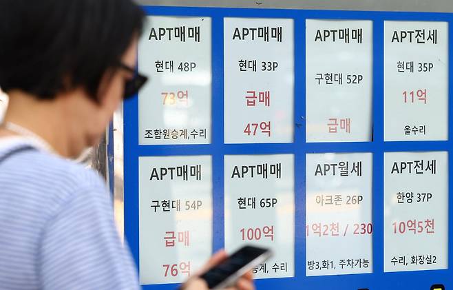 10일 서울 강남구 한 부동산 공인중개업소 앞을 시민들이 지나고 있다. 뉴시스