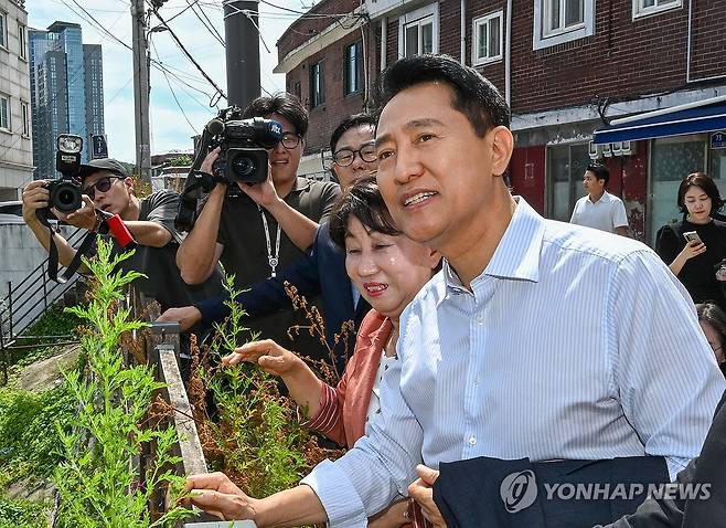서계·청파동 일대 정비사업 현장점검 나선 오세훈 서울시장 (서울=연합뉴스) 김주형 기자 = 오세훈 서울시장이 11일 신속통합기획 재개발과 모아타운 등 주민이 선택한 민간정비사업이 추진 중인 서울 용산구 서계·청파동 일대 현장을 둘러보고 있다. 2026.8.11 [공동취재] kjhpress@yna.co.kr