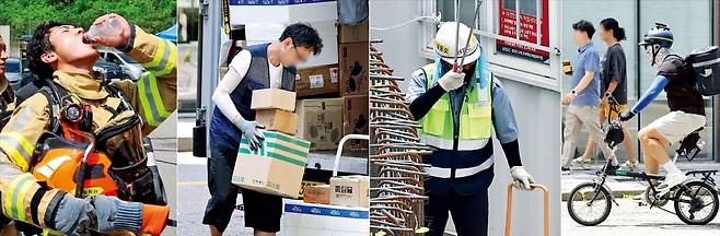 < 산업현장 덮친 폭염 >  40도에 육박하는 기록적 폭염이 전국 산업 현장을 덮쳤다. 5일 폭염중대경보가 내려진 서울 최고기온은 39.2도(노원구 관측소)까지 올랐다. 기상청은 폭염특보 발령 시 현장 작업과 실외 활동을 자제하고, 불가피할 땐 냉방시설을 자주 활용하는 등 건강관리에 유의해달라고 당부했다.  /뉴스1