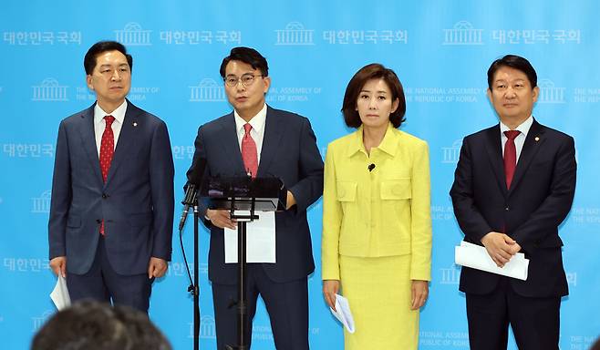 국민의힘 김기현(왼쪽부터), 윤상현, 나경원, 권영진 의원 / 사진=연합뉴스