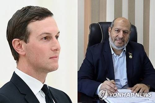 재러드 쿠슈너 미 중동 특사(왼쪽)와 하마스 수장 칼릴 알 하이야(오른쪽) [EPA·AFP 연합뉴스 자료사진. 재판매 및 DB 금지]