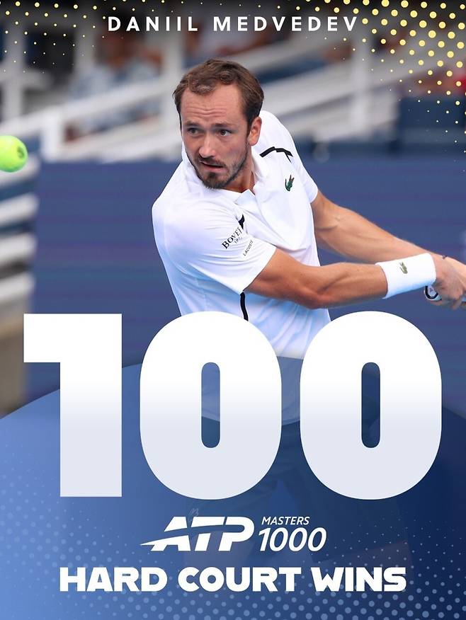다닐 메드베데프는 이번 신시내티 ATP 마스터스 1000 2라운드에서 하드코트 100승을 달성했으나 이후 3라운드에서 뼈아픈 역전패를 당했다. 출처 신시내티오픈