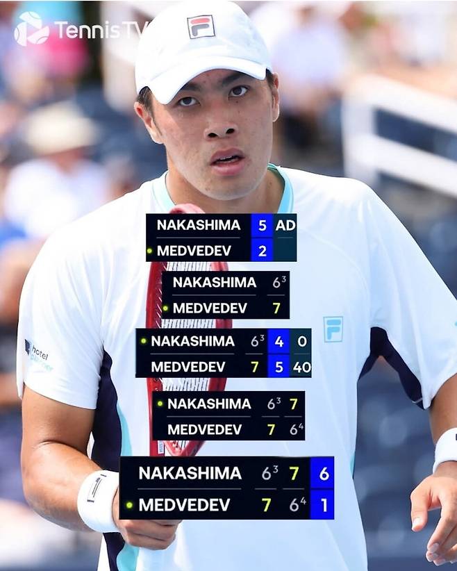 브랜든 나카시마의 세트별 스코어 상황 상황. 출처 Tennis TV